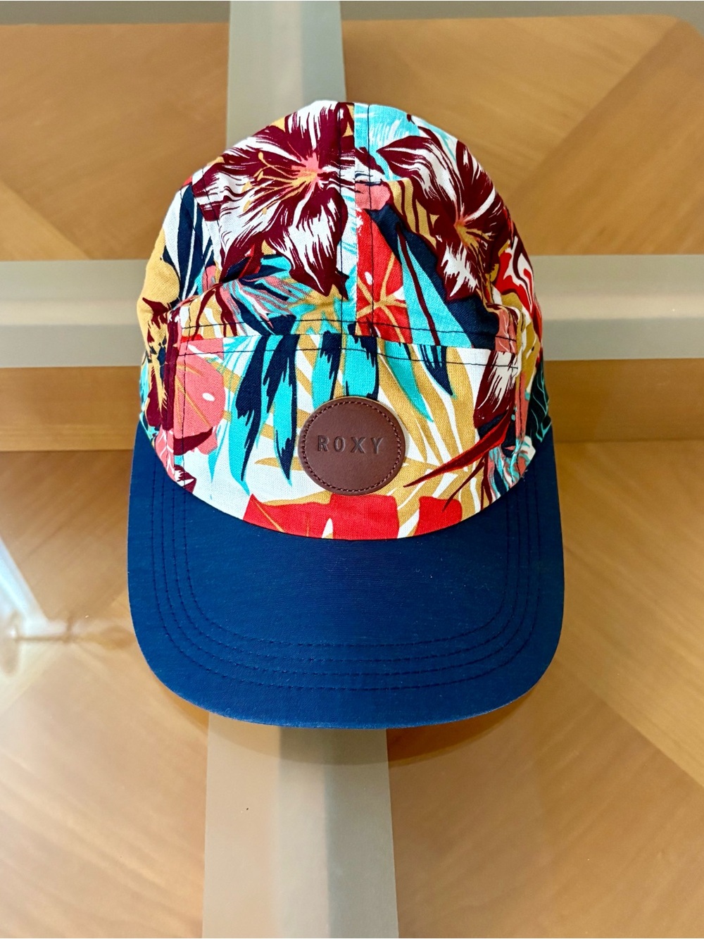 Roxy Floral Tropical 5-Panel Hat - Navy Blue Brim Camp Cap